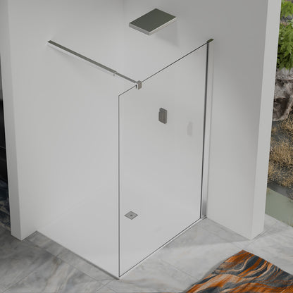Paroi de douche Italienne avec profilé mural et barre de fixation extensible 73-120cm  en alu chromé