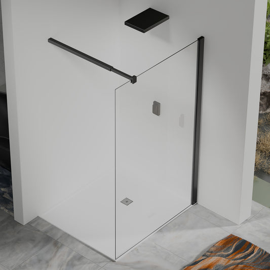 Paroi de douche Italienne avec profilé mural et barre de fixation extensible 73-120cm en alu noir mat