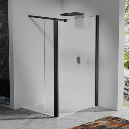 Paroi de douche avec volet pivotant - Barre de fixation extensible 73-120cm en Alu noir mat
