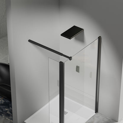 Paroi de douche avec volet pivotant - Barre de fixation extensible 73-120cm en Alu noir mat