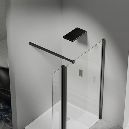 Paroi de douche avec volet pivotant - Barre de fixation extensible 73-120cm en Alu noir mat