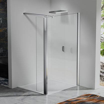 Paroi de douche avec volet pivotant - Barre de fixation extensible 73-120cm en Alu Chromé