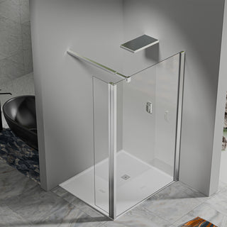 Paroi de douche avec volet pivotant - Barre de fixation extensible 73-120cm en Alu Chromé