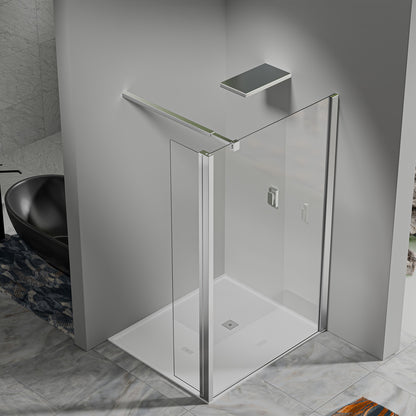 Paroi de douche avec volet pivotant - Barre de fixation extensible 73-120cm en Alu Chromé