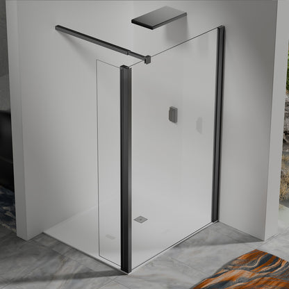Paroi de douche avec volet pivotant - Barre de fixation extensible 73-120cm en Alu noir mat