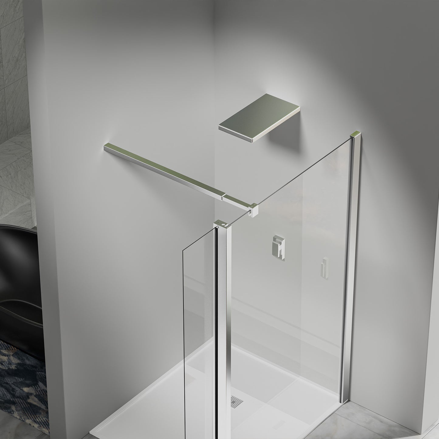 Paroi de douche avec volet pivotant - Barre de fixation extensible 73-120cm en Alu Chromé