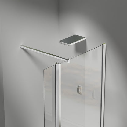 Paroi de douche avec volet pivotant - Barre de fixation extensible 73-120cm en Alu Chromé