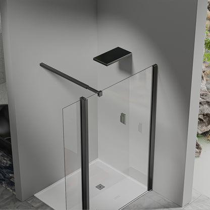 Paroi de douche avec volet pivotant - Barre de fixation extensible 73-120cm en Alu noir mat