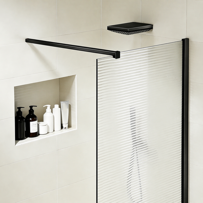 Paroi de douche en verre ondulé 8mm avec profilé et barre 90cm en aluminium noir mat