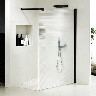 Paroi de douche en verre ondulé 8mm avec profilé et barre 90cm en aluminium noir mat