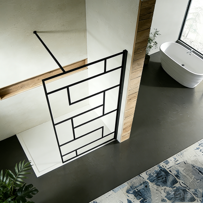Paroi de douche à sérigraphie moderne avec barre de fixation 90 cm en alu noir