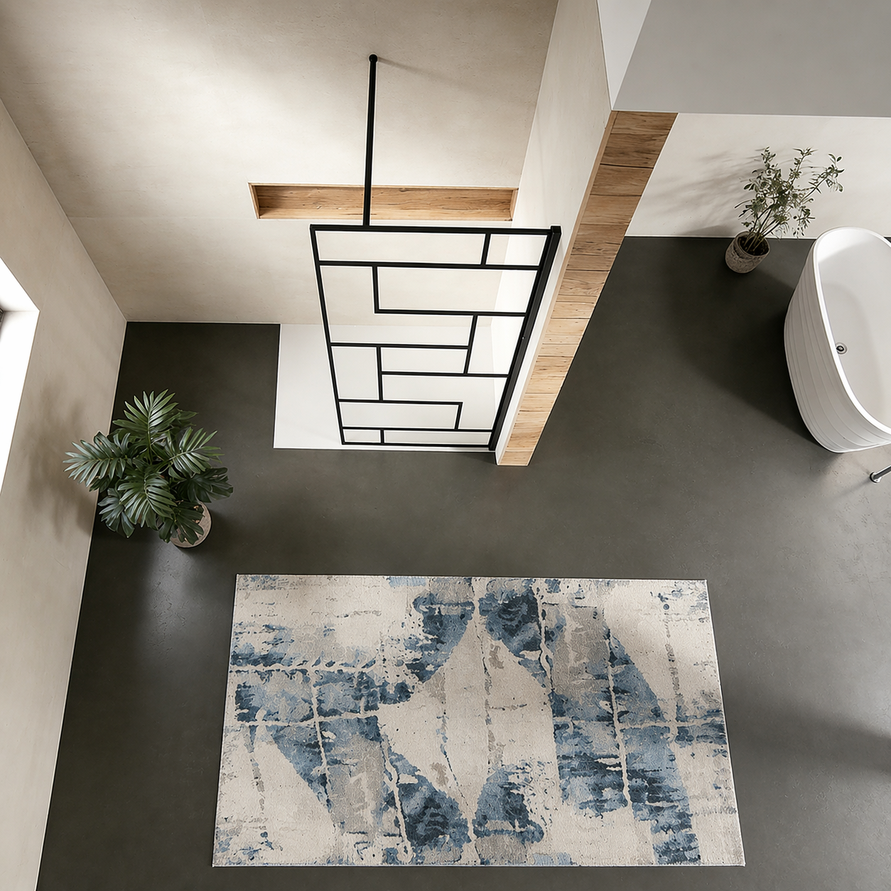 Paroi de douche à sérigraphie moderne avec barre de fixation 90 cm en alu noir