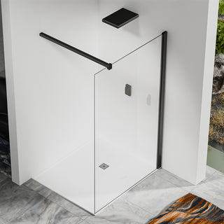 Paroi de douche en verre anticalcaire avec barre de stabilisation 140cm en alu noir mat