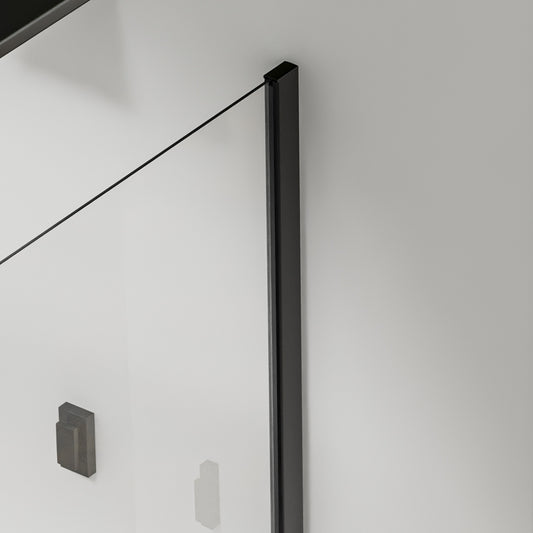 Paroi de douche en verre anticalcaire avec barre de stabilisation 140cm en alu noir mat