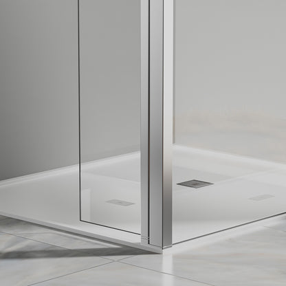 Paroi fixe avec retour pivotant - Barre de renfort 90cm - Accessoires en aluminium chromé