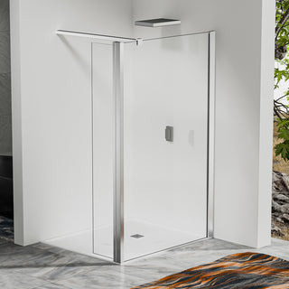 Paroi fixe avec retour pivotant - Barre de renfort 90cm - Accessoires en aluminium chromé