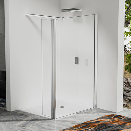 Paroi fixe avec retour pivotant - Barre de renfort 90cm - Accessoires en aluminium chromé