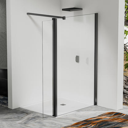 Paroi fixe avec retour pivotant - Barre de renfort 90cm - Accessoires en aluminium noir mat