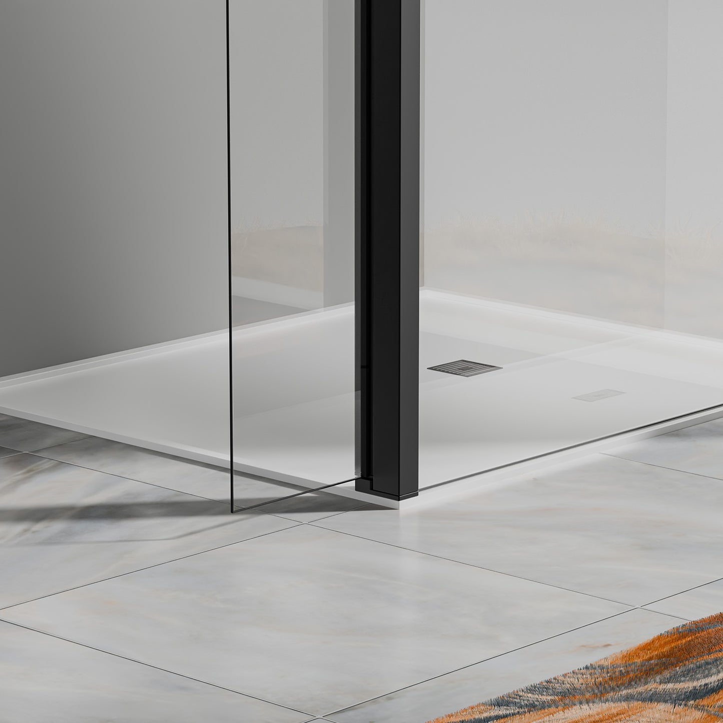 Paroi fixe avec retour pivotant - Barre de renfort 90cm - Accessoires en aluminium noir mat