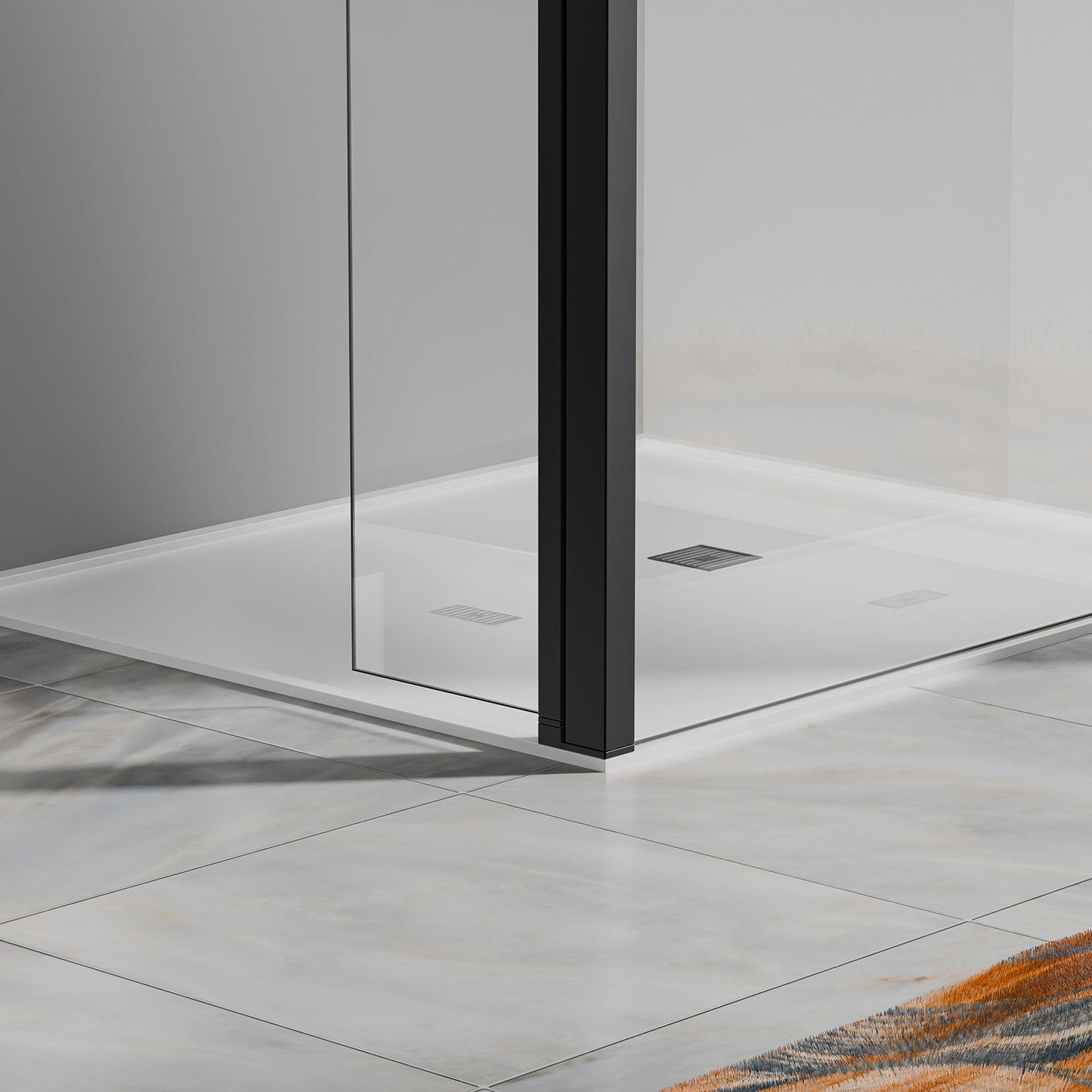 Paroi de douche avec volet pivotant - Barre de fixation extensible 73-120cm en Alu noir mat