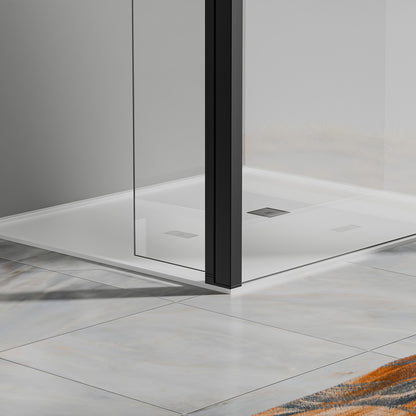 Paroi de douche avec volet pivotant - Barre de fixation extensible 73-120cm en Alu noir mat