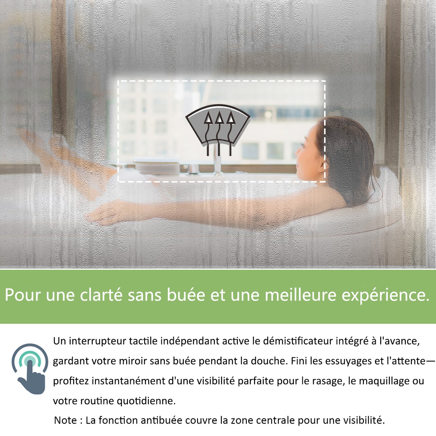 Miroir salle de bain installation réversible - température de lumière réglable